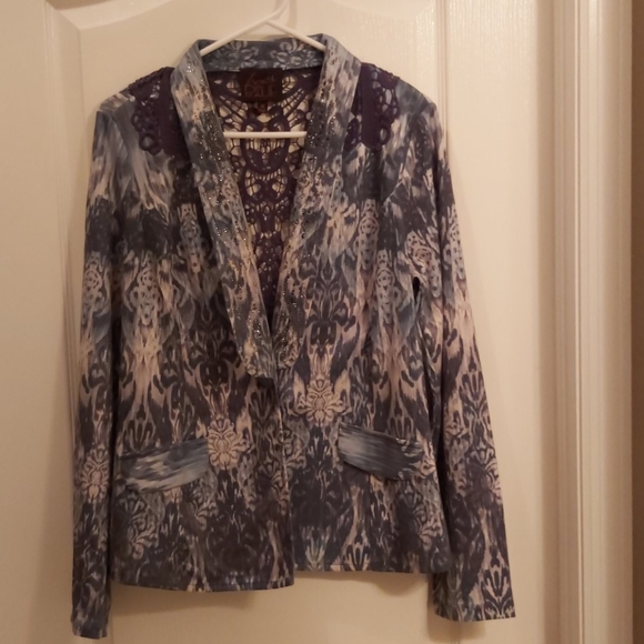 FRENCH BLUE 
BLAZER / JACKET w/LACE BACK BEAUTIFUL - Picture 2 of 8